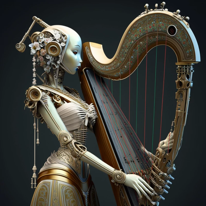 Une IA robote qui fait de la harpe