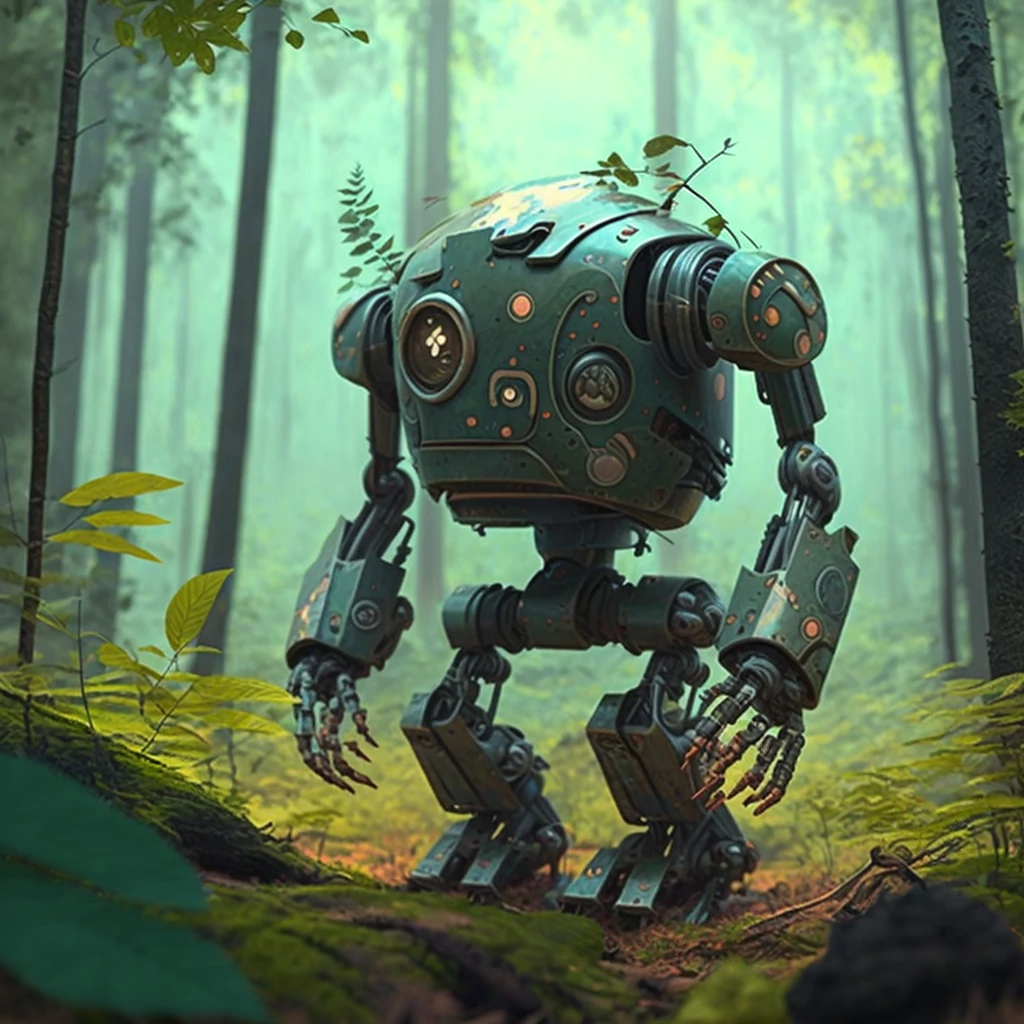 Un robot dans une forêt
